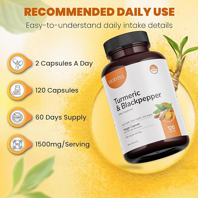Turmeric Curcumin 1500mg with Black Pepper 5mg – High Potency, Vegan Capsules – Non-GMO, Gluten-Free – 120 Count
