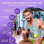 Iron Gummies - with Calcium, Zinc, Folate & Vitamin B12, C, B6 for Adults & Kids - Blood Builder & Energy Support for Iron Deficiency, Anemia, Vegan - Grape Flavour,60 Gummies