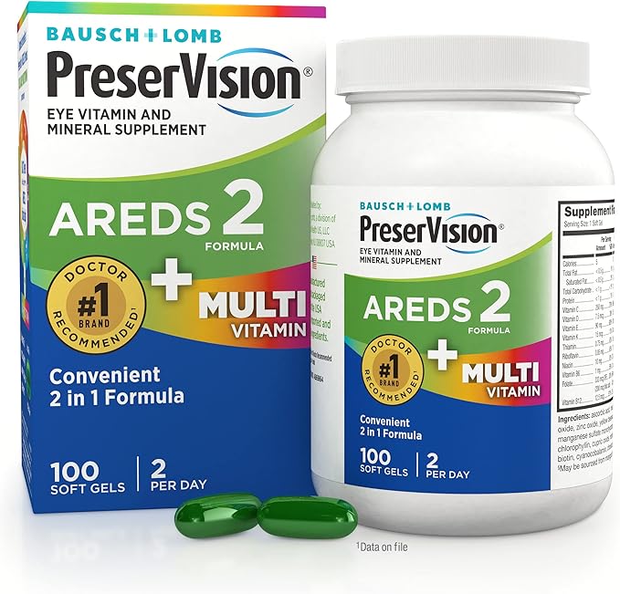 PreserVision AREDS 2 + Multivitamin, #1 Eye Doctor Recommended Brand, 2-in-1 Eye Vitamin with Lutein, Zeaxanthin, Zinc, and Vitamin C, D & E, 100 Softgels