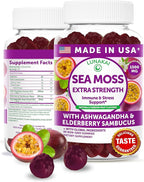Lunakai USA Made Irish Sea Moss Gummies with Ashwagandha & Elderberry – Delicious Daily Immune & Stress Support Supplement for Men & Women, 60ct