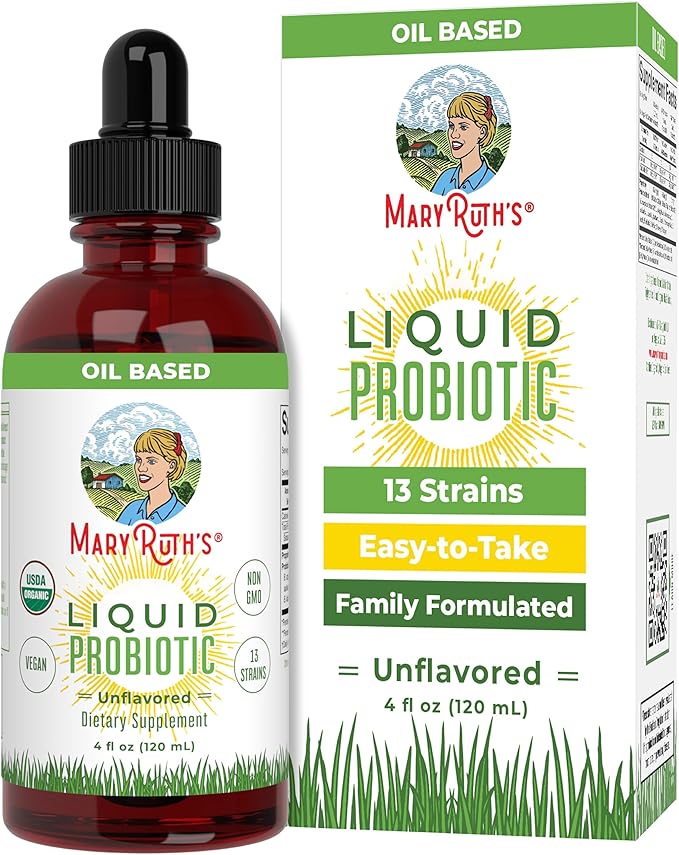 MARYRUTH'S Organics Liquid Probiotic for Ages 4+ | 2 Billion CFU | 13 Probiotic Strains | Gut Health & Digestive Support | Gas & Bloating Support | Vegan | Gluten Free | Travel-Friendly | 40 Servings