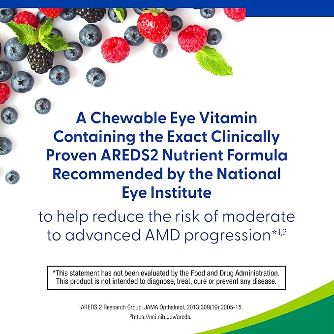 PreserVision AREDS 2 Eye Vitamins, #1 Eye Doctor Recommended Brand, Chewable Lutein and Zeaxanthin Supplement with Vitamin C, Vitamin E,Zinc, and Copper, Mixed Berry, 60 Tablets