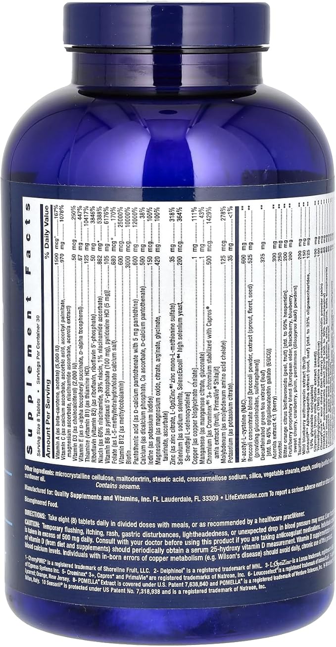 Life Extension Mix™ Tablets with Extra Niacin, high Potency, Advanced Vitamin, Mineral, Fruit & Vegetable Formula, Plus Extra B3, for Whole-Body Health, Healthy Aging, Gluten-Free, 240 Tablets