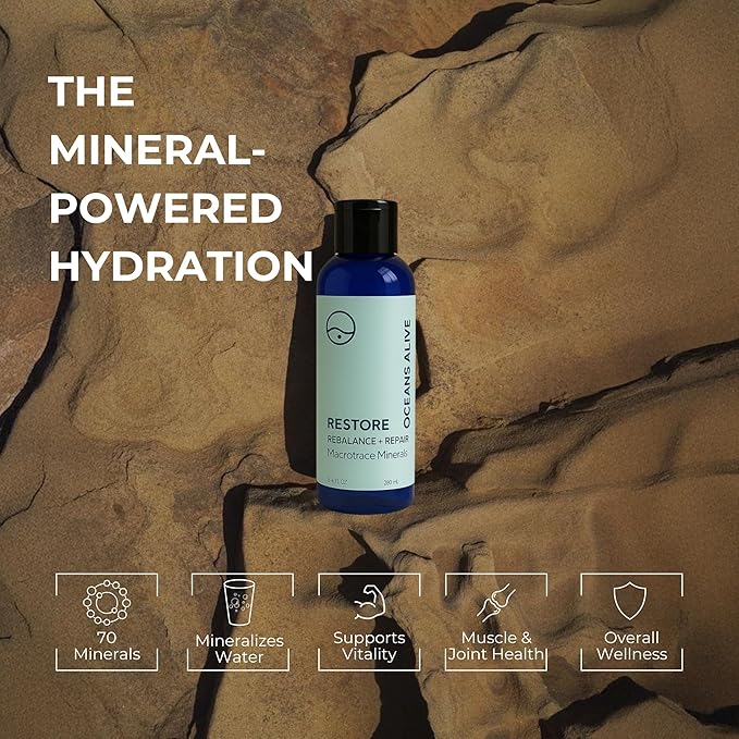 Restore - Rebalance + Repair Liquid Drops – Ionic Trace Mineral Solution for Hydration, Electrolytes & Mineral Supplement Support, Mineral Rich Liquid Trace Elements, 8.4 fl oz