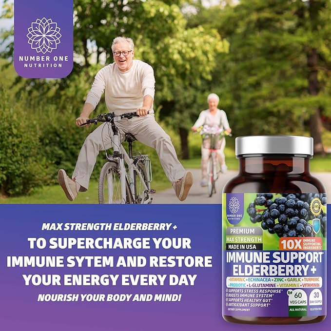 Number One Nutrition N1N Premium D-Mannose with Cranberry & Hibiscus [1350mg], 120 Capsules, and Immune Support Booster with Elderberry, Vitamin C, Echinacea & Zinc, 60 Capsules, 2 Pack Bundle