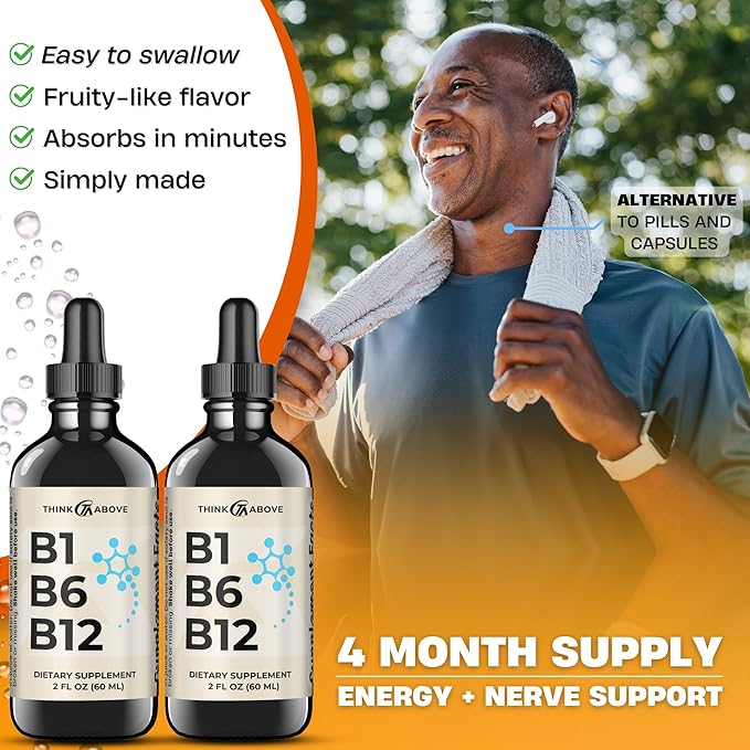 B1 B6 B12 Vitamin Liquid Drops - Nerve, Energy, Brain Support Supplement - Fruity-Like Flavor - Methylcobalamin, Thiamine, Pyridoxine (2)