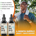 B1 B6 B12 Vitamin Liquid Drops - Nerve, Energy, Brain Support Supplement - Fruity-Like Flavor - Methylcobalamin, Thiamine, Pyridoxine (2)