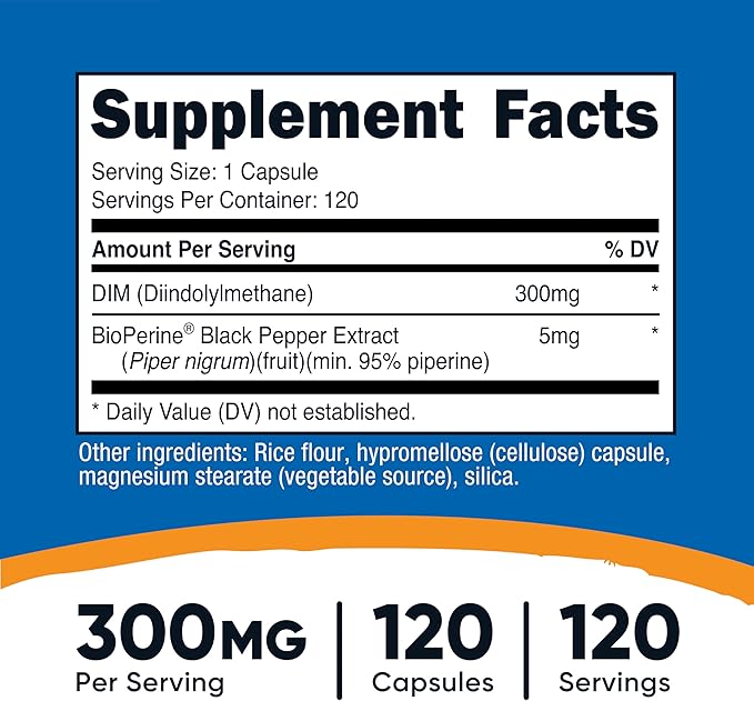 Nutricost DIM (Diindolylmethane) Plus BioPerine 300mg, 120 Vegetarian Capsules - Up to 4 Month Supply, Max Strength DIM Supplement