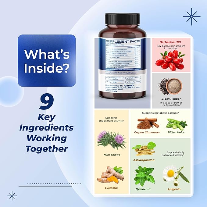 Premium Berberine Supplement with Ceylon Cinnamon, Bitter Melon, Milk Thistle - 150 Day Supply (150 Count (Pack of 1))