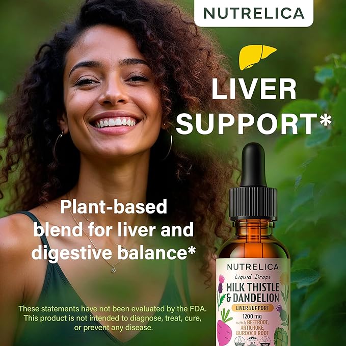 Milk Thistle & Dandelion Liver Support with Beet Root, Artichoke & Burdock – 1200mg Herbal Detox Formula, No Sugar, Alcohol-Free, Vegan, Non-GMO