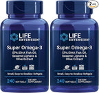 Life Extension Super Omega-3 EPA/DHA Fish Oil, Sesame Lignans & Olive Extract – Heart, Brain, Inflammation Health Support, Gluten-Free, Easy to Swallow, Non-GMO, 240 Softgels (Pack of 2)