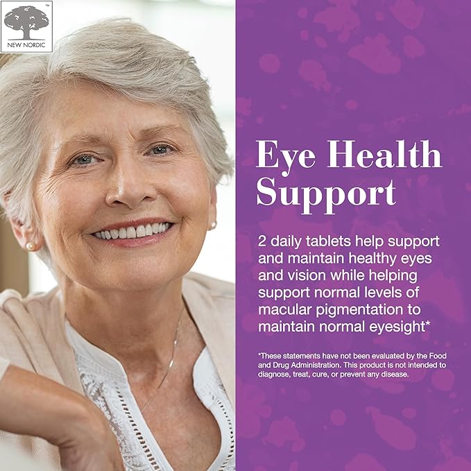 NEW NORDIC Blue Berry Eye Vitamin Lutein Supplement with Zinc, Supports Macular Pigmentation, Eye & Vision Function, 120 Tablets (Pack of 1)