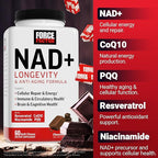 Force Factor NAD+ Longevity, Support Cellular Energy & Repair, Anti-Aging Formula with Antioxidant Support, Promote Brain & Cognitive Health, Chocolate, 60 Soft Chews