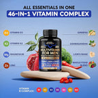 Multivitamin for Men - B-Complex | Whole Foods & Enzymes - Energy, Focus & Brain | Men's Health Complex - 46in1 Mens Multivitamin - Bioavailable & Gentle on Stomach - Made in USA - 90 Capsules, 1/Day