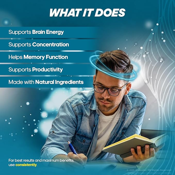 rize labs - Cognitive Complex Capsules – Daily Focus & Clarity Formula with a Balanced Blend for Alertness, Memory Support, and Everyday Wellness | Easy-to-Take Pills for Adults (180 Capsules)