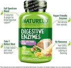 NATURELO Digestive Enzymes - Full Spectrum Support with a Broad Blend of 15 Enzymes Plus Ginger - 90 Vegan Capsules