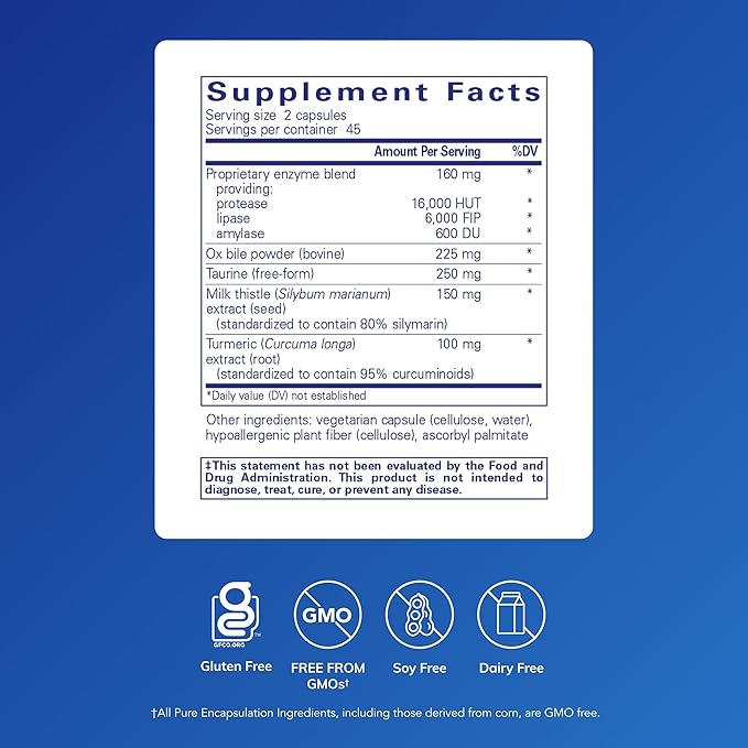 Pure Encapsulations Digestion GB - Digestive Enzyme Supplement - for Gallbladder Support & Gut Health* - with Bile Salts & Digestive Enzymes Blend - Gluten Free & Non-GMO - 90 Capsules