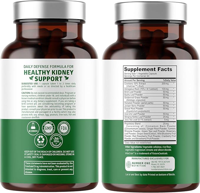 Number One Nutrition N1N Premium D-Mannose [1350mg] with Cranberry & Hibiscus and Kidney Cleanse [21 Potent Herbs] with Cranberry Extract, Astragalus, Uva Ursi, 2 Pack Bundle