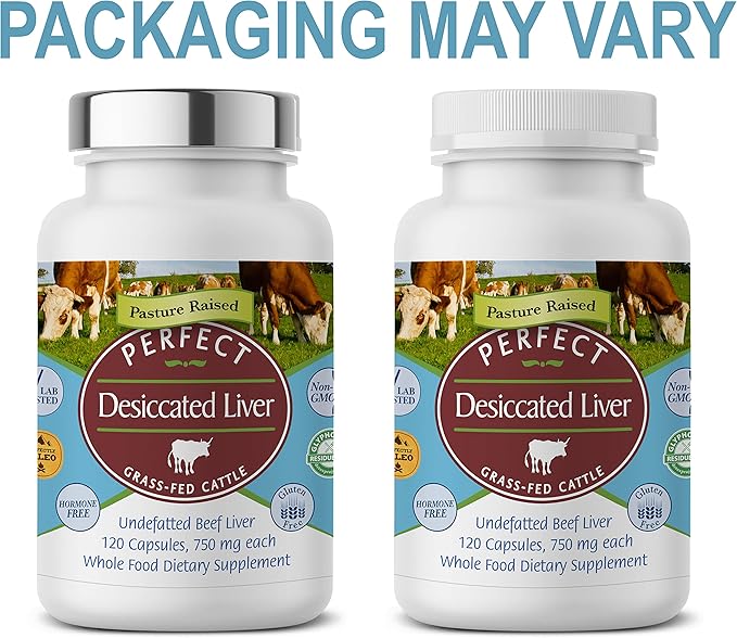 Perfect Supplements – Perfect Desiccated Liver – 120 Capsules – Undefatted Beef Liver – Natural Source of Protein, Iron, Vitamins A & B – 3 Pack