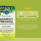 Natural Factors Whole Earth & Sea Women's Prenatal - Daily Prenatal Supplement for Healthy Pregnancy Support - Essential Prenatal with Calcium, Iron, Vitamin, B12 & More - 60 Tablets (30 Servings)