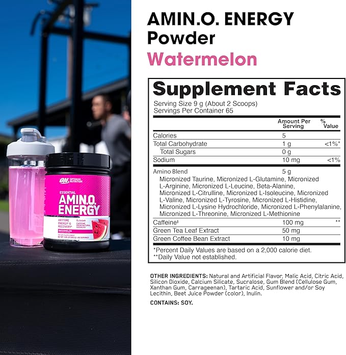 Optimum Nutrition Amino Energy - Pre Workout with Green Tea, BCAA, Amino Acids, Keto Friendly, Green Coffee Extract, Energy Powder - Watermelon, 65 Servings (Packaging May Vary) (Pack of 6)