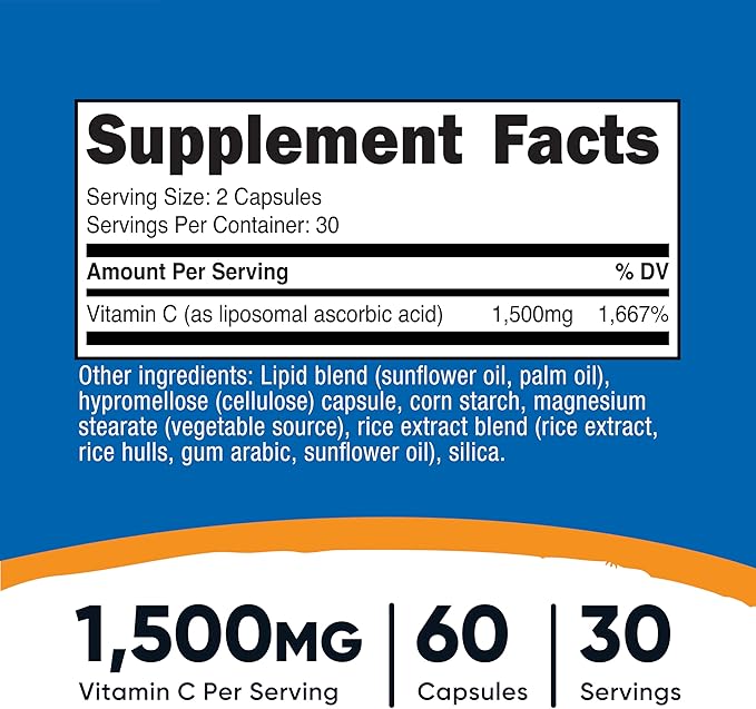 Nutricost Liposomal Vitamin C (1,500mg) 60 Capsules - High Absorption Vitamin C, Vegan, Gluten-Free, 30 Servings
