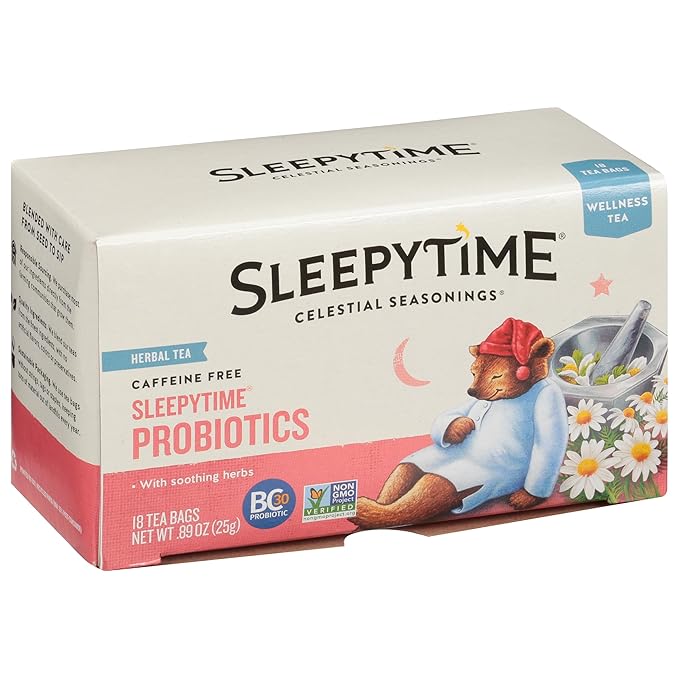 Celestial Seasonings Sleepytime Wellness Tea Plus Probiotics, Caffeine Free, 18 Tea Bags Box (Pack of 2)
