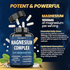 1000mg Magnesium Complex for Women and Men, 12 in 1 Magnesium Supplement with Ashwagandha, Zinc, D3, L-theanine. Easy to Swallow, High Absorption, Sleep Support & Stress Relief (60 Capsules)