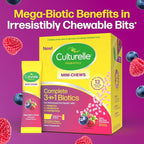 Culturelle® Complete 3-in-1 Biotics Mini-Chews Daily Probiotic for Digestive Health with Prebiotics and Postbiotics for Gut Balance, Mixed Berry Flavor, 28 Count