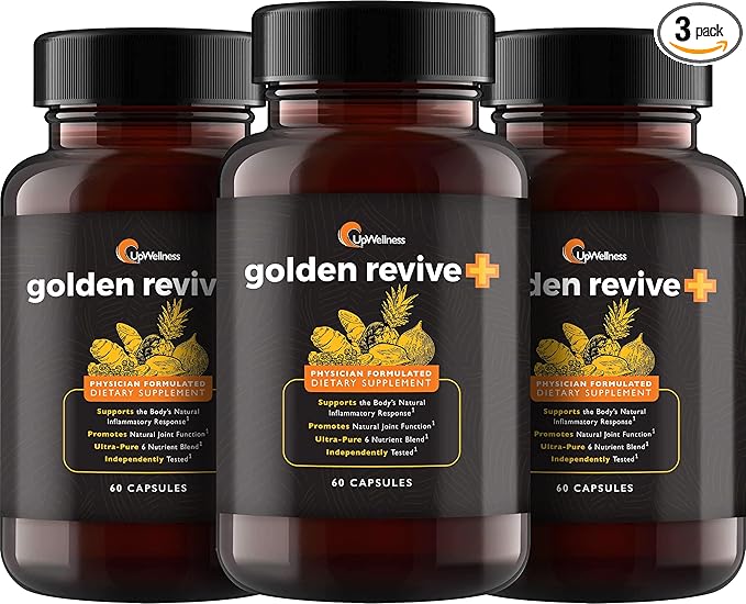 UpWellness Golden Revive + Joint Support Supplement Featuring Turmeric with Black Pepper, Quercetin, and Magnesium- Turmeric Boswellia Supplement - 6 Active Ingredients - 60 Capsules, 3 Pack
