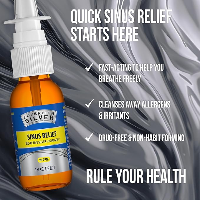 Sovereign Silver Natural Nasal Spray - Colloidal Silver Nasal Spray, Bio Active Nose Mist for Sinus and Immune Support, Adults and Kids, 10 ppm - 1 fl oz (30mL)