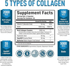 Premium Multi Collagen Peptides (Types I, II, II, V, X) - Collagen Pills for Skin Care, Hair Growth, Nails & Joints - Vitamin C, Hyaluronic Acid, Biotin, Gluten Free - 120 Collagen Capsules