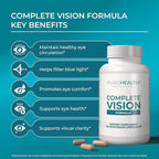 PUREHEALTH RESEARCH Complete Vision Formula - Eye Vitamins & Mineral Supplement - Lutein and Zeaxanthin Supplements for Men & Women - with Eyebright Herb, Zinc, Copper, Bilberry & More - 60 Capsules