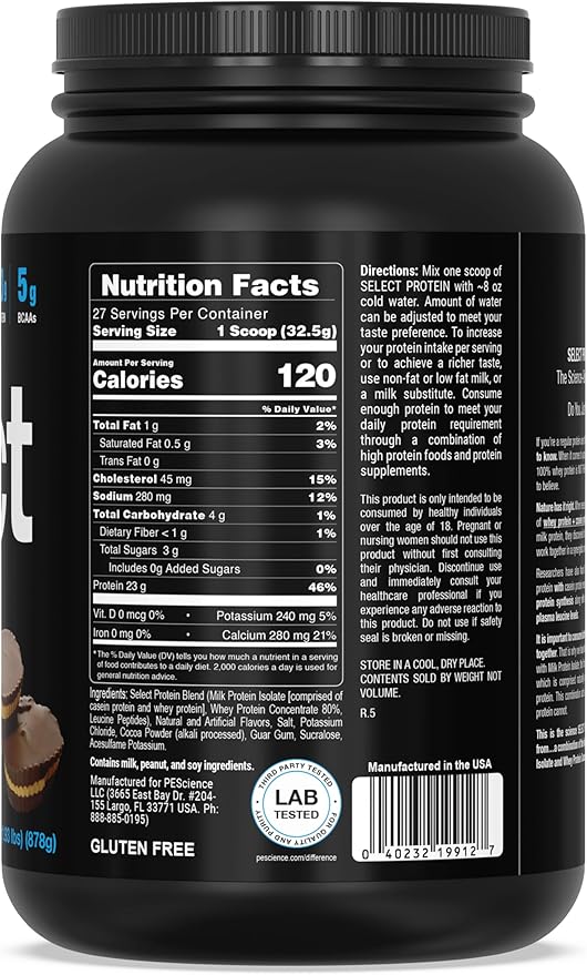 PEScience Select Protein Powder, Whey and Casein Blend, Lean Protein Powder for Women and Men, Low Calorie, Low Carb, Keto Friendly, Gluten Free, Chocolate Peanut Butter Cup - 27 Servings
