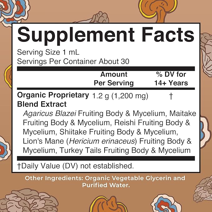 MARYRUTH'S Mushroom Complex | Lion's Mane | Turkey Tail | Reishi Mushroom | Shiitake Mushrooms | Alcohol Free | Mushroom Blend | Organic | Non-GMO | Vegan | 30 Servings