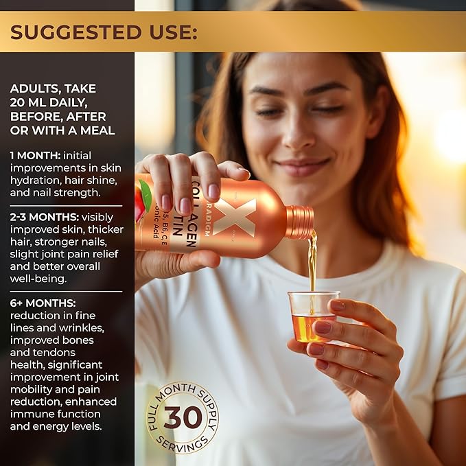 Liquid Collagen Peptides with Biotin & Hyaluronic Acid - Biotin 10000mcg, Hydrolyzed Collagen Type 1 and 3, Vitamins B5, B6, C & E - Liquid Collagen for Women and Men, Hair Skin and Nails Supplements