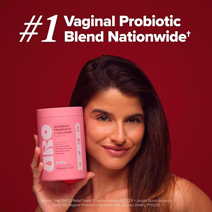 URO Women’s Probiotic + Collagen Peptides Powder – Vaginal, Skin & Gut Health In One Daily Scoop – With Hydrolyzed Collagen Peptides, Probiotic Blend, and XOS Prebiotics – 20 servings