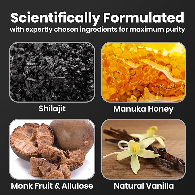 Cured Shilajit Gummies for Men with 85+ Trace Minerals, Fulvic & Humic Acid | Natural Energy, Stamina & Endurance Support | Organic Manuka Honey, Zero Sugar Daily Wellness Supplement