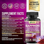 Saffron Supplement with Glucomannan, Ashwagandha, Green Tea Extract, Zeaxanthin & Lutein, Vision Support & Daily Wellness Formula, Extra Strength Plant-Based Capsules, 6 Month Supply (3 Pack)