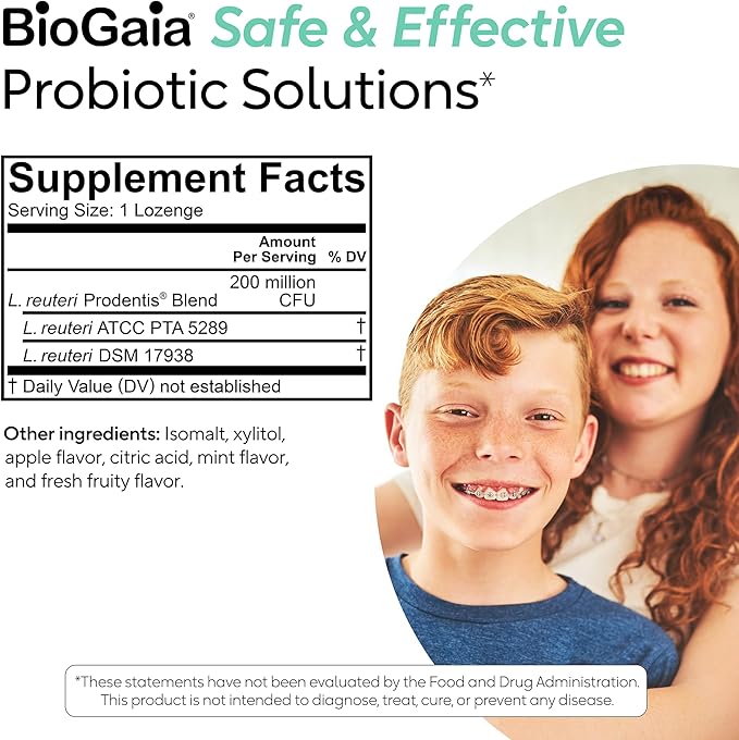 BioGaia Prodentis Kids | Dental Probiotics for Teeth and Gums | Promotes Good Oral Health & Gut Health Too | Oral Probiotics | 30 Apple-Flavored Lozenges | 1-Pack