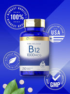 Carlyle B12 Vitamin 1000 mcg | 250 Count | Time Release Tablets | as Cyanocobalamin | Vegetarian, Non-GMO & Gluten Free Supplement