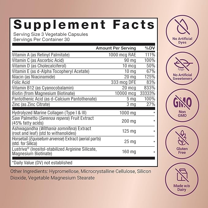 Force Factor Hair Growth Accelerator Multivitamin for Women & Men, with Lustriva, Biotin, Horsetail & Vitamins A, B12, C, D & E for Thicker Hair, Healthier Skin & Nails, 90 Capsules