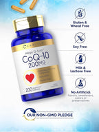 Carlyle CoQ10 200mg | 200 Capsules | Mega Q-Sorb Coenzyme Q-10 | Vegetarian, Non-GMO, Gluten Free Supplement