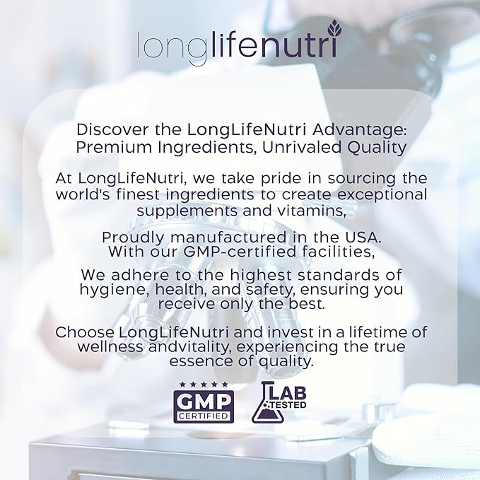 LongLifeNutri Spermidine 20mg, Supports Cellular Health & Brain Function - 180 Count, 2 Serving Size, Vegan Capsules, Wheat Germ Extract, Naturally Support Wellness, Lab Tested, Crafted in USA