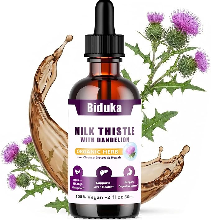 Organic Milk Thistle Liquid Drops with Dandelion Liquid, 80% Silymarin, 98% High Absorption, Liver Support, Vegan Gluten-Free GMO-Free, Extra Strength, 2 fl oz