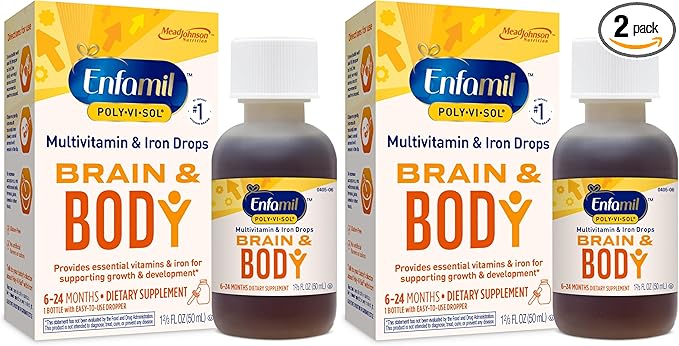Enfamil Prenatals & Baby Vitamins Poly-Vi-Sol 8 Multi-Vitamins & Iron Supplement Drops for Infants & Toddlers, Supports Growth & Development, 50 mL Dropper Bottle (Pack of 2)