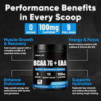 Sugar Free 7g BCAA + EAA Powder | Supports Muscle Recovery, Growth, Strength & Endurance – 9 Essential Amino Acids with L-Glutamine, Caffeine, Vitamin & Electrolyte for Energy & Hydration, Gluten Free