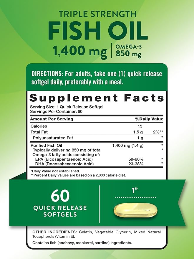 Nature's Truth Triple Strength Fish Oil 1400 mg | 850 mg Omega-3 | 60 Softgels | Non-GMO & Gluten Free