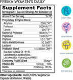 Friska Women’s Daily Gut Support - Pre/Post Meal, Digestive Enzymes, Probiotic DE111 for Bloating & Digestive Balance, Vitamin D, Cranberry & Biotin for Hair, Nail & Urinary Health, 90 Capsules