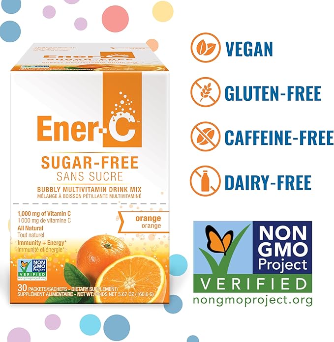 Ener-C Sugar Free Multivitamin Drink Mix - Vitamin Powder for Water, Electrolytes Powder No Sugar, Hydration Boost Packets, Zero Sugar, Vitamin C & B12 Supplement Liquid Mix - Orange, 30 Count